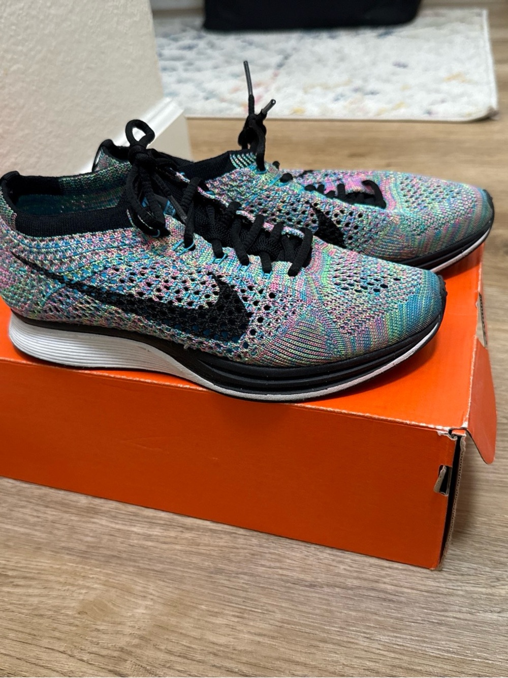 Nike Women Multicolor Flyknit Running Shoes. Blue lagoon.